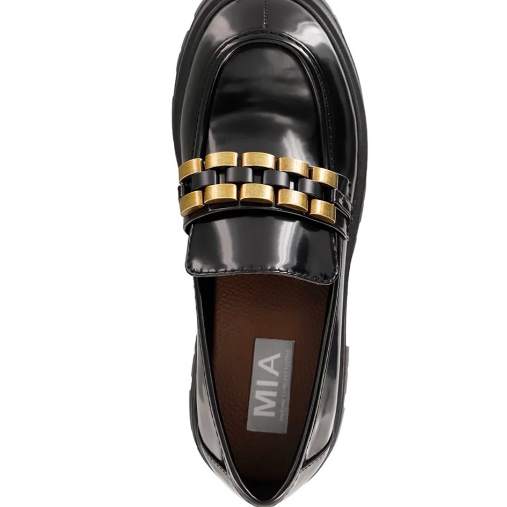 MIA Glossy Black Loafers with Gold Detailing